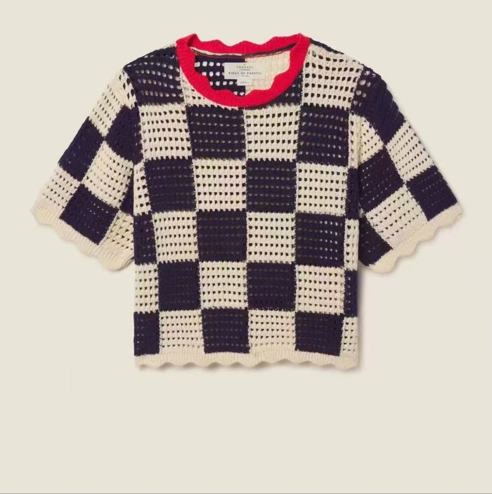 Trovata Jules Sweater T-Shirt Navy/Antique White Check